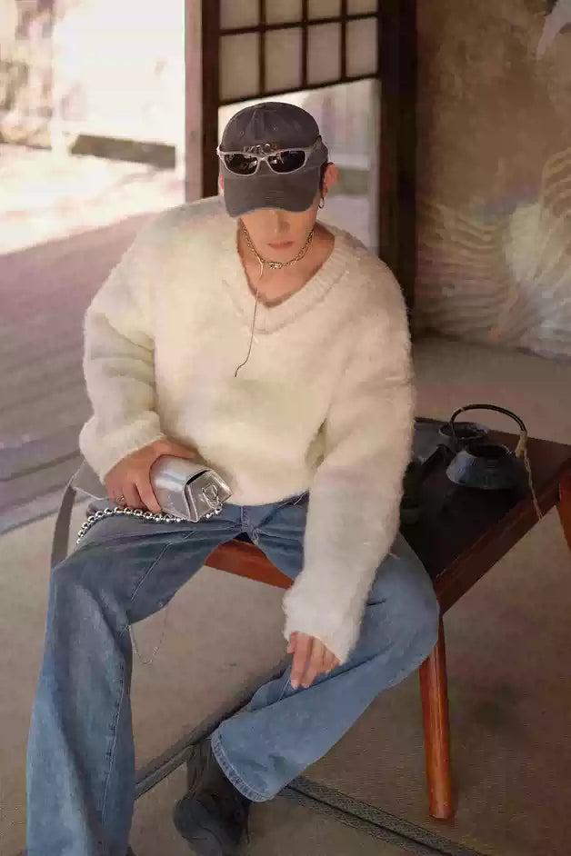 Bang Fuzzy V-Neck Sweater-korean-fashion-Sweater-Bang's Closet-OH Garments