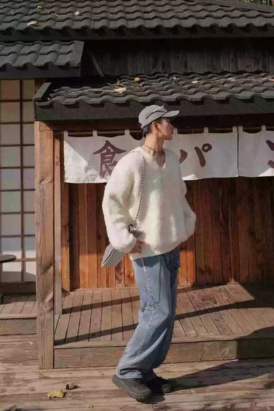 Bang Fuzzy V-Neck Sweater-korean-fashion-Sweater-Bang's Closet-OH Garments