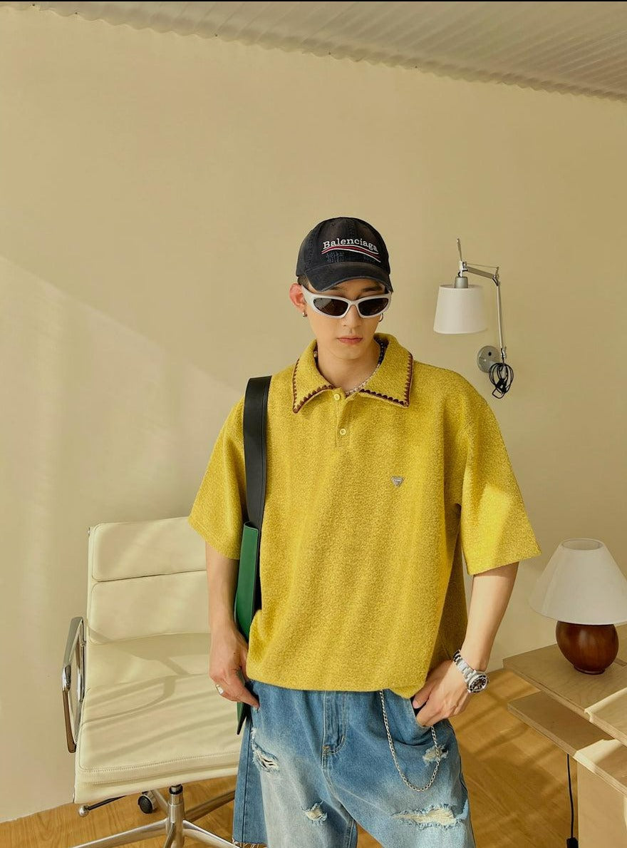 Bang Metal Logo Comfty Textured Polo-korean-fashion-Polo-Bang's Closet-OH Garments