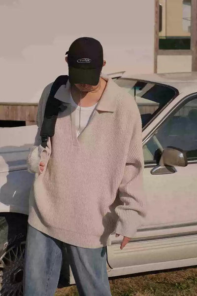 Bang Oversized V-Neck Collar Sweater-korean-fashion-Sweater-Bang's Closet-OH Garments
