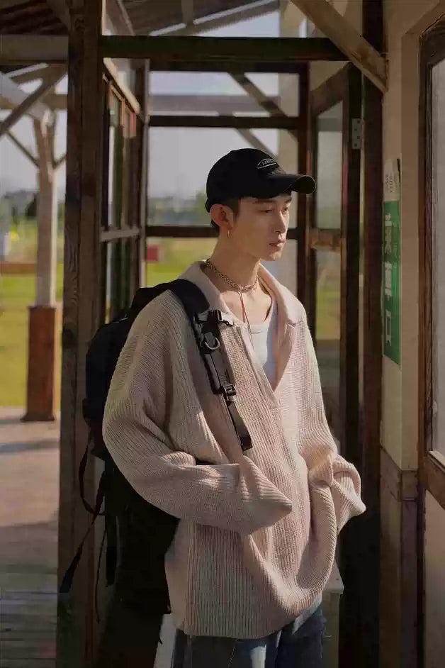 Bang Oversized V-Neck Collar Sweater-korean-fashion-Sweater-Bang's Closet-OH Garments