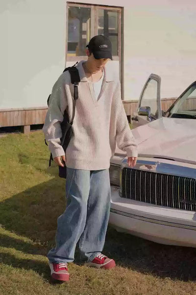 Bang Oversized V-Neck Collar Sweater-korean-fashion-Sweater-Bang's Closet-OH Garments