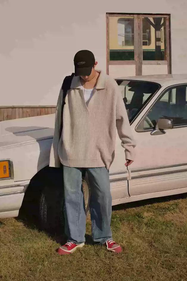 Bang Oversized V-Neck Collar Sweater-korean-fashion-Sweater-Bang's Closet-OH Garments