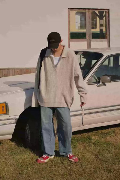Bang Oversized V-Neck Collar Sweater-korean-fashion-Sweater-Bang's Closet-OH Garments