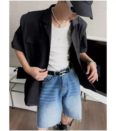 Bang Side Lined Raw End Denim Shorts-korean-fashion-Shorts-Bang's Closet-OH Garments