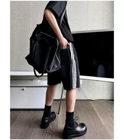 Bang Side Lined Raw End Denim Shorts-korean-fashion-Shorts-Bang's Closet-OH Garments