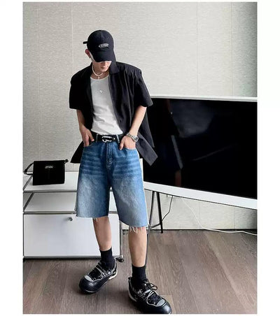 Bang Side Lined Raw End Denim Shorts-korean-fashion-Shorts-Bang's Closet-OH Garments