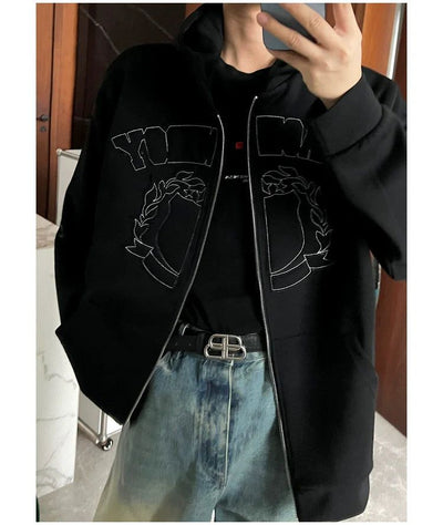 Bang Stitched Outline Graphic Hoodie-korean-fashion-Jacket-Bang's Closet-OH Garments