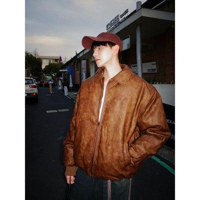 Bang Vintage Zipped Leather Jacket-korean-fashion-Jacket-Bang's Closet-OH Garments