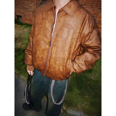 Bang Vintage Zipped Leather Jacket-korean-fashion-Jacket-Bang's Closet-OH Garments