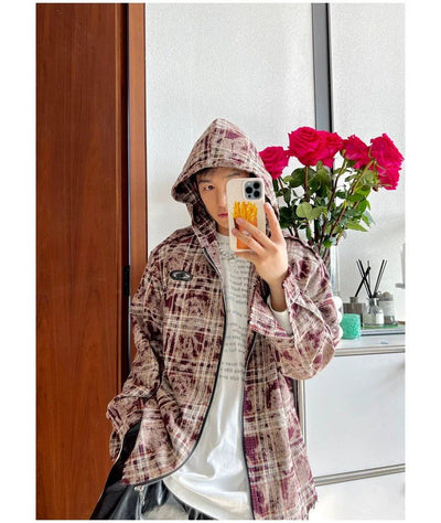 Bang Washed Plaid Hooded Jacket-korean-fashion-Jacket-Bang's Closet-OH Garments