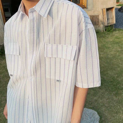 Bang Wide Stripes Breast Pocket Shirt-korean-fashion-Shirt-Bang's Closet-OH Garments