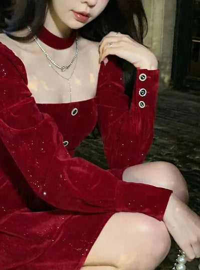 Barb Star Dust Buttons Detail Dress-korean-fashion-Dress-Barb's Closet-OH Garments