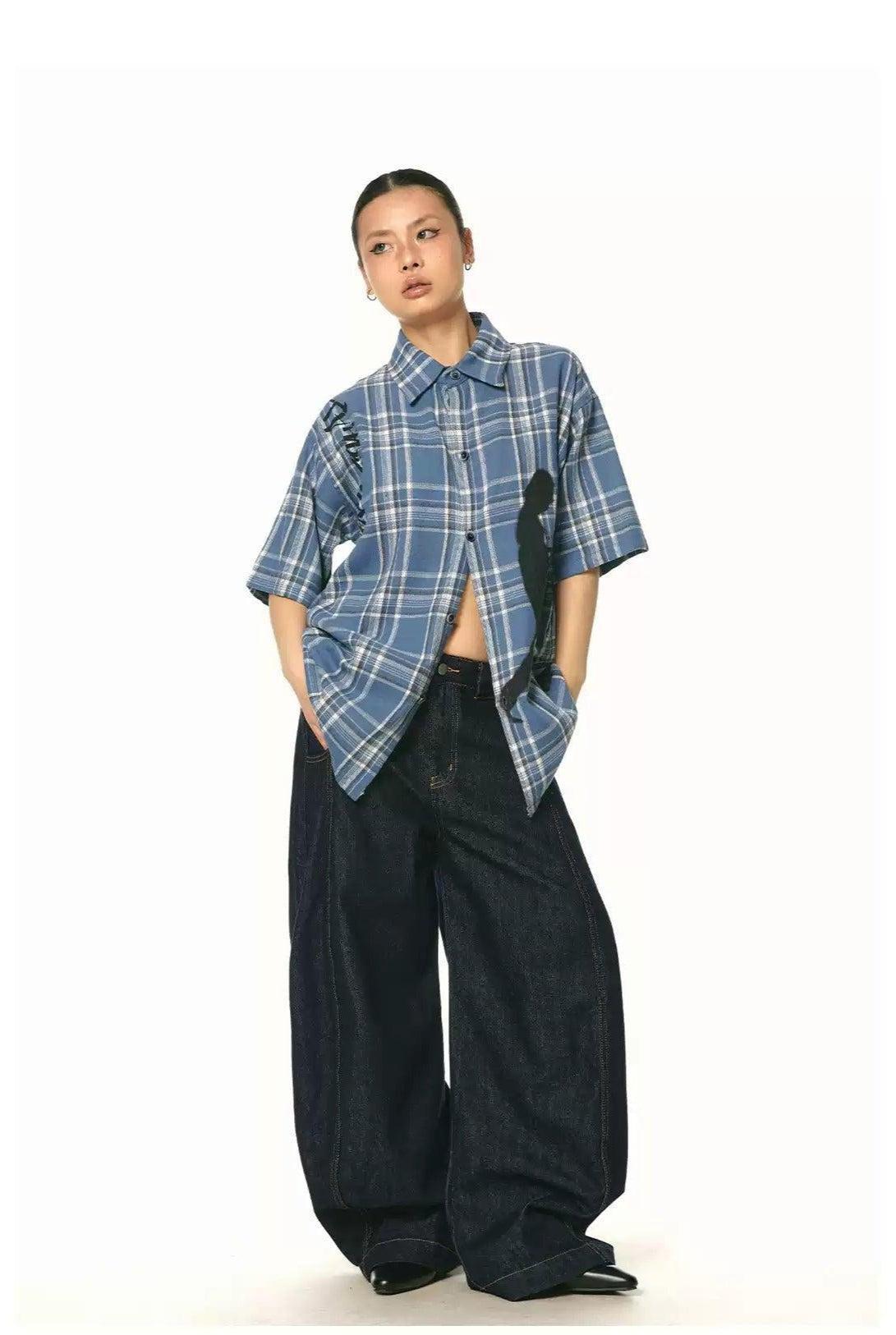 BB Abstract Print Plaid Shirt-korean-fashion-Shirt-BB's Closet-OH Garments