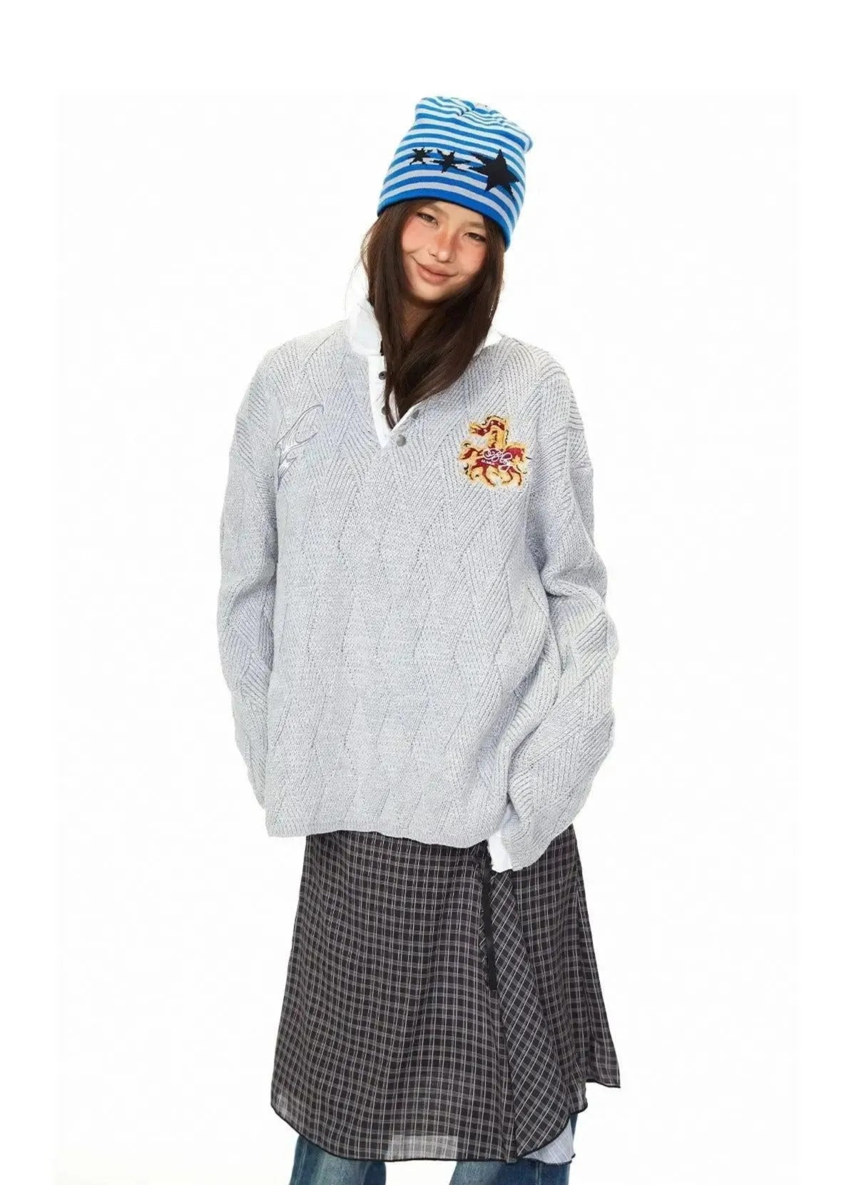 BB Argyle Pattern Embroidered Knit Polo-korean-fashion-Polo-BB's Closet-OH Garments