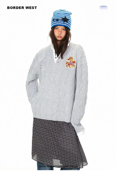 BB Argyle Pattern Embroidered Knit Polo-korean-fashion-Polo-BB's Closet-OH Garments