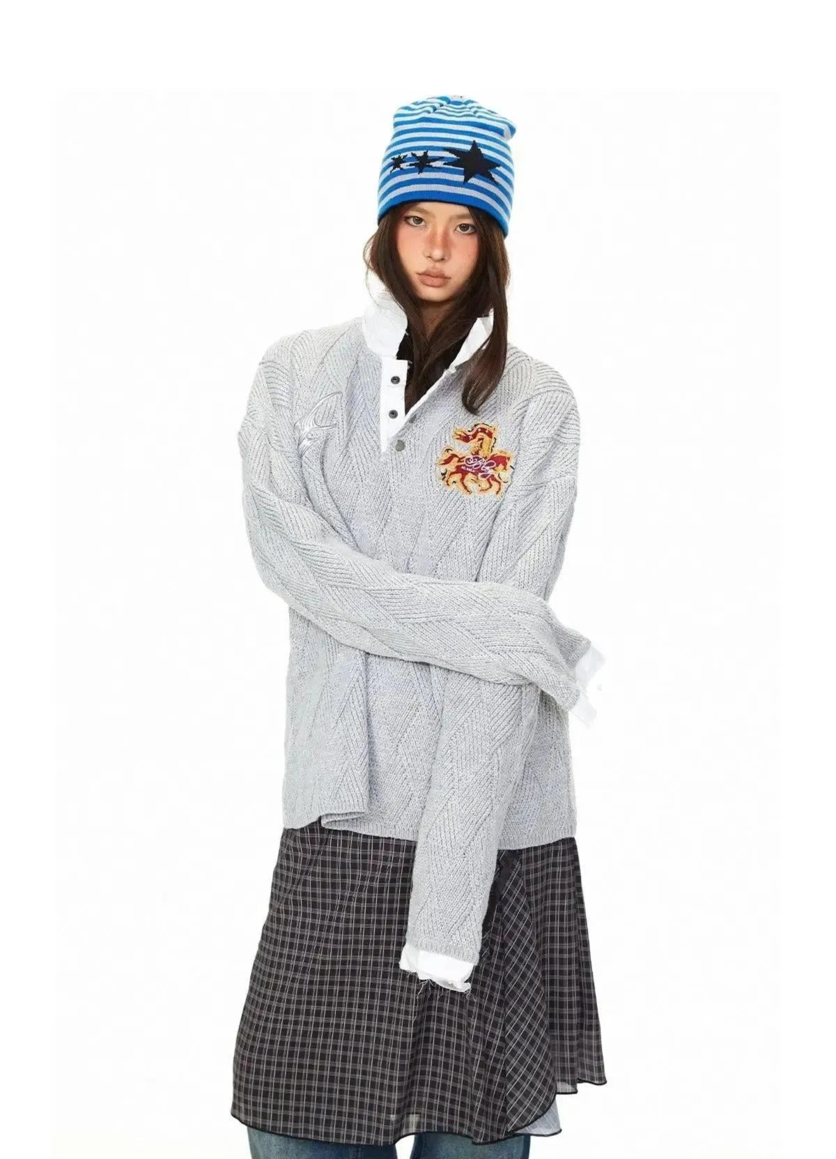 BB Argyle Pattern Embroidered Knit Polo-korean-fashion-Polo-BB's Closet-OH Garments