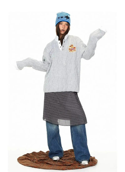 BB Argyle Pattern Embroidered Knit Polo-korean-fashion-Polo-BB's Closet-OH Garments