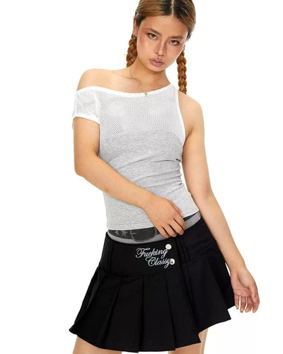BB Asymmetric Shoulder Mesh Tank Top-korean-fashion-Tank Top-BB's Closet-OH Garments