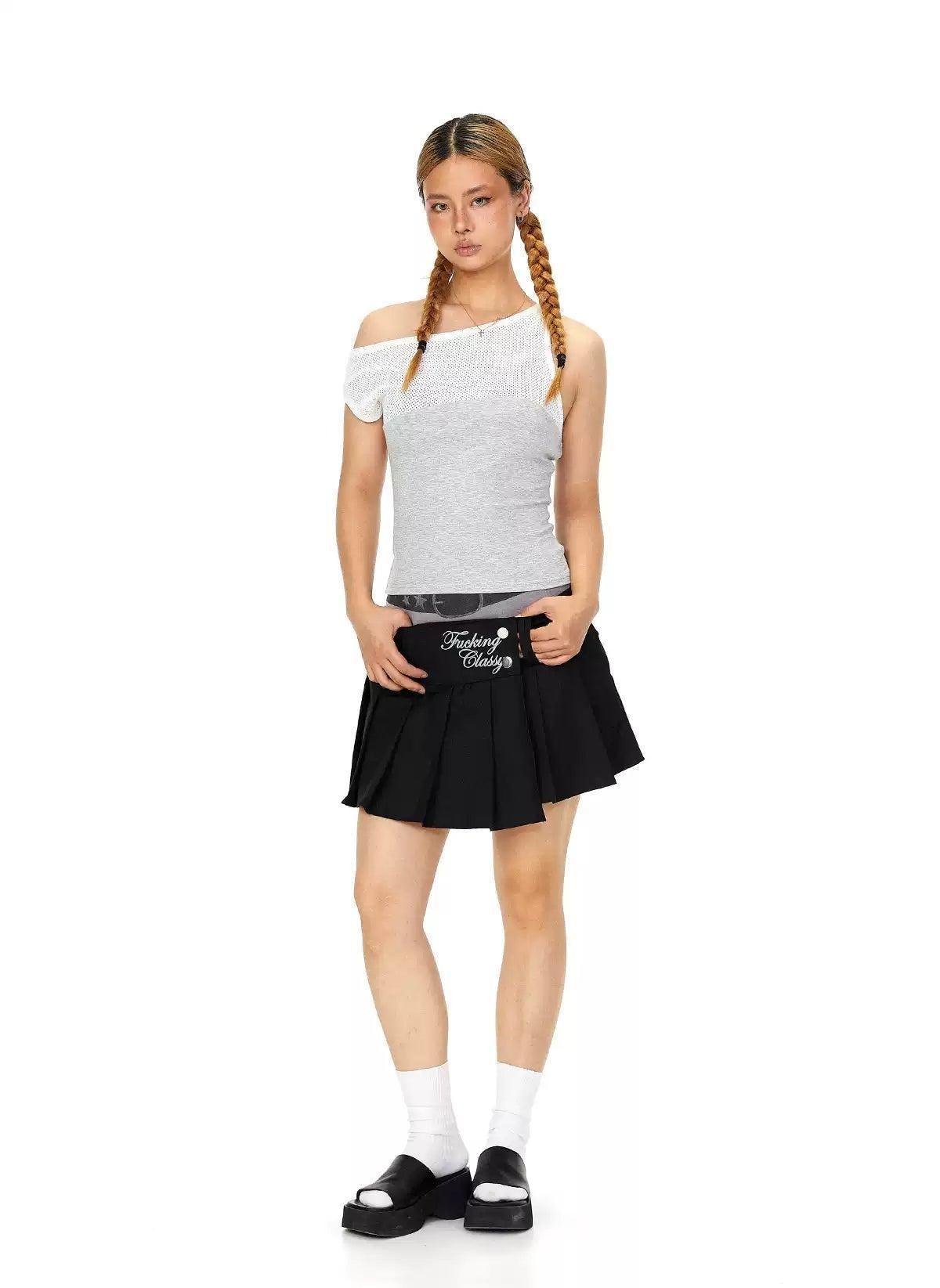 BB Asymmetric Shoulder Mesh Tank Top-korean-fashion-Tank Top-BB's Closet-OH Garments