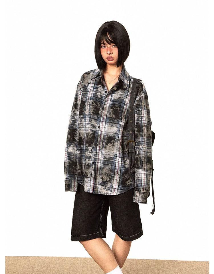 BB Back Print Plaid Shirt-korean-fashion-Shirt-BB's Closet-OH Garments