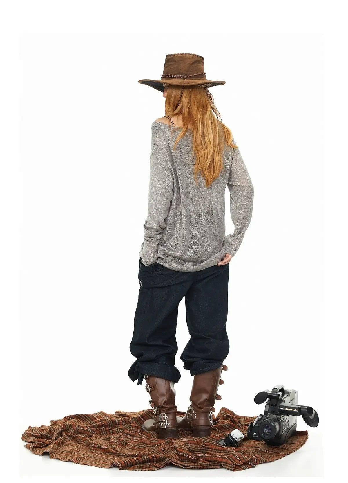 BB Butterfly Embroidery Slant Shoulder Long Sleeve T-Shirt-korean-fashion-T-Shirt-BB's Closet-OH Garments