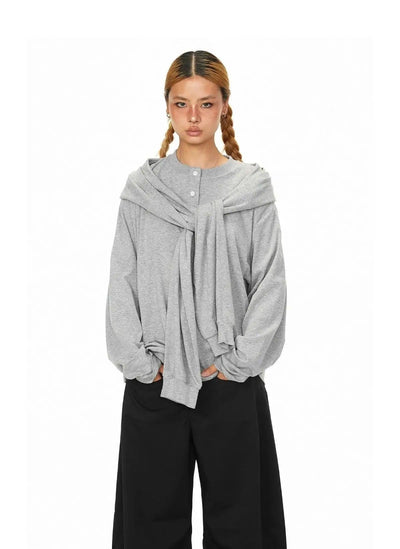 BB Buttoned Shawl Detail Long Sleeve T-Shirt-korean-fashion-T-Shirt-BB's Closet-OH Garments