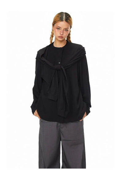 BB Buttoned Shawl Detail Long Sleeve T-Shirt-korean-fashion-T-Shirt-BB's Closet-OH Garments