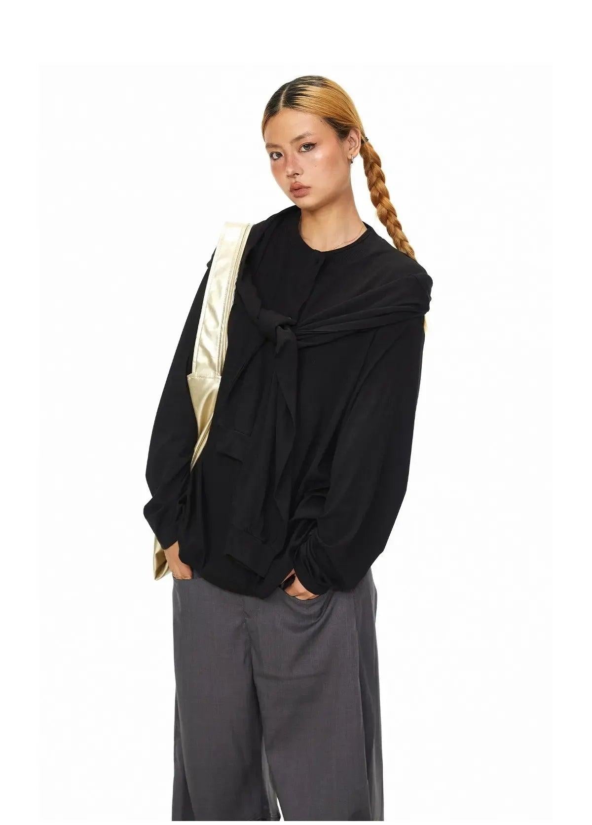 BB Buttoned Shawl Detail Long Sleeve T-Shirt-korean-fashion-T-Shirt-BB's Closet-OH Garments