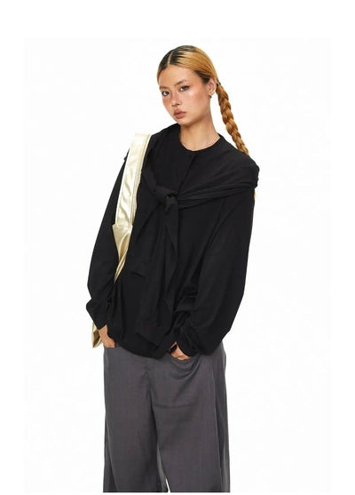 BB Buttoned Shawl Detail Long Sleeve T-Shirt-korean-fashion-T-Shirt-BB's Closet-OH Garments