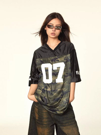 BB Camo Print V-Neck Jersey T-Shirt-korean-fashion-T-Shirt-BB's Closet-OH Garments