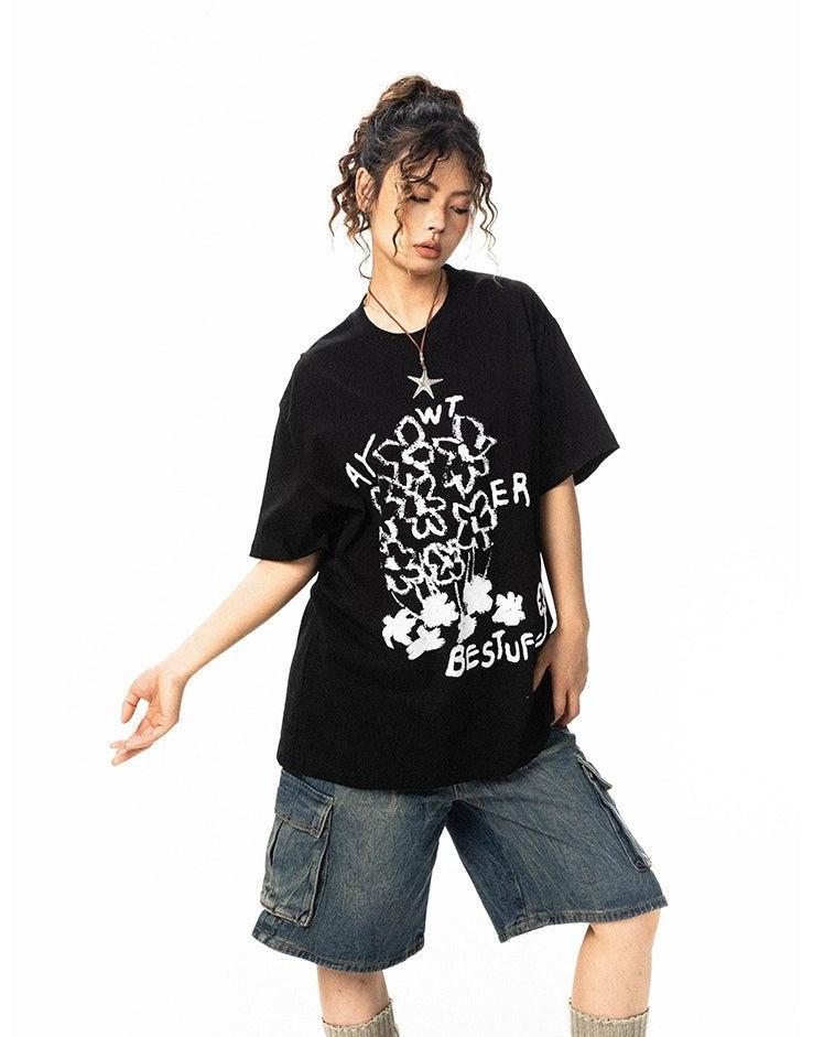 BB Chalk Flower Sketch T-Shirt-korean-fashion-T-Shirt-BB's Closet-OH Garments