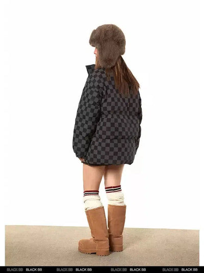 BB Checkerboard Stand Collar Puffer Jacket-korean-fashion-Jacket-BB's Closet-OH Garments