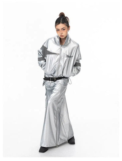 BB Color Contrast Reflective Short Jacket & Long Skirt Set-korean-fashion-Clothing Set-BB's Closet-OH Garments