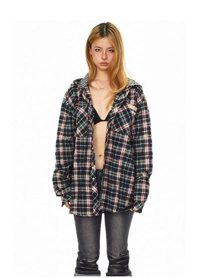 BB Contrast Checkered Hooded Shirt-korean-fashion-Shirt-BB's Closet-OH Garments