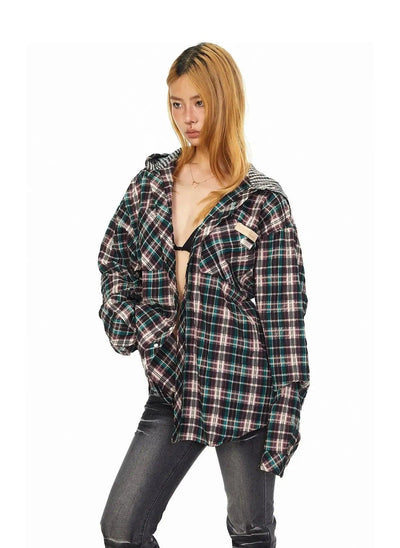 BB Contrast Checkered Hooded Shirt-korean-fashion-Shirt-BB's Closet-OH Garments