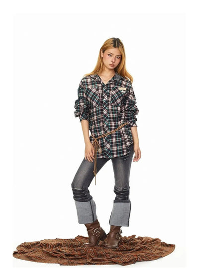 BB Contrast Checkered Hooded Shirt-korean-fashion-Shirt-BB's Closet-OH Garments