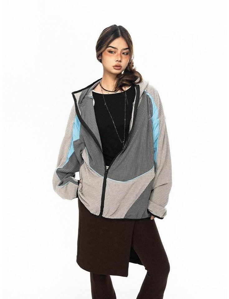 BB Contrast Irregular Zipper Zip-Up Hoodie-korean-fashion-Hoodie-BB's Closet-OH Garments