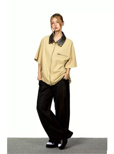 BB Contrast Leather Lapel Zipped Shirt-korean-fashion-Shirt-BB's Closet-OH Garments