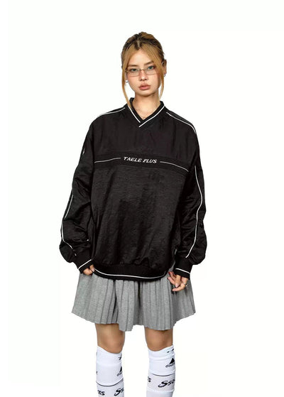 BB Contrast Piping Print V-Neck Crewneck-korean-fashion-T-Shirt-BB's Closet-OH Garments