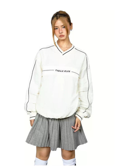 BB Contrast Piping Print V-Neck Crewneck-korean-fashion-T-Shirt-BB's Closet-OH Garments