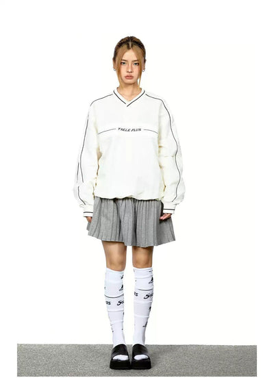 BB Contrast Piping Print V-Neck Crewneck-korean-fashion-T-Shirt-BB's Closet-OH Garments