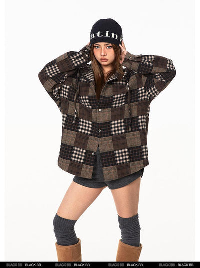 BB Contrast Plaid Buttoned Hoodie-korean-fashion-Hoodie-BB's Closet-OH Garments