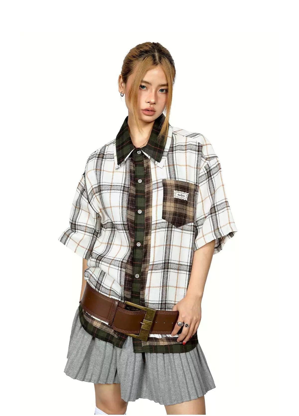 BB Contrast Plaid Patched Shirt-korean-fashion-Shirt-BB's Closet-OH Garments