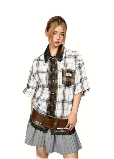 BB Contrast Plaid Patched Shirt-korean-fashion-Shirt-BB's Closet-OH Garments
