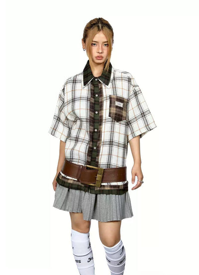BB Contrast Plaid Patched Shirt-korean-fashion-Shirt-BB's Closet-OH Garments