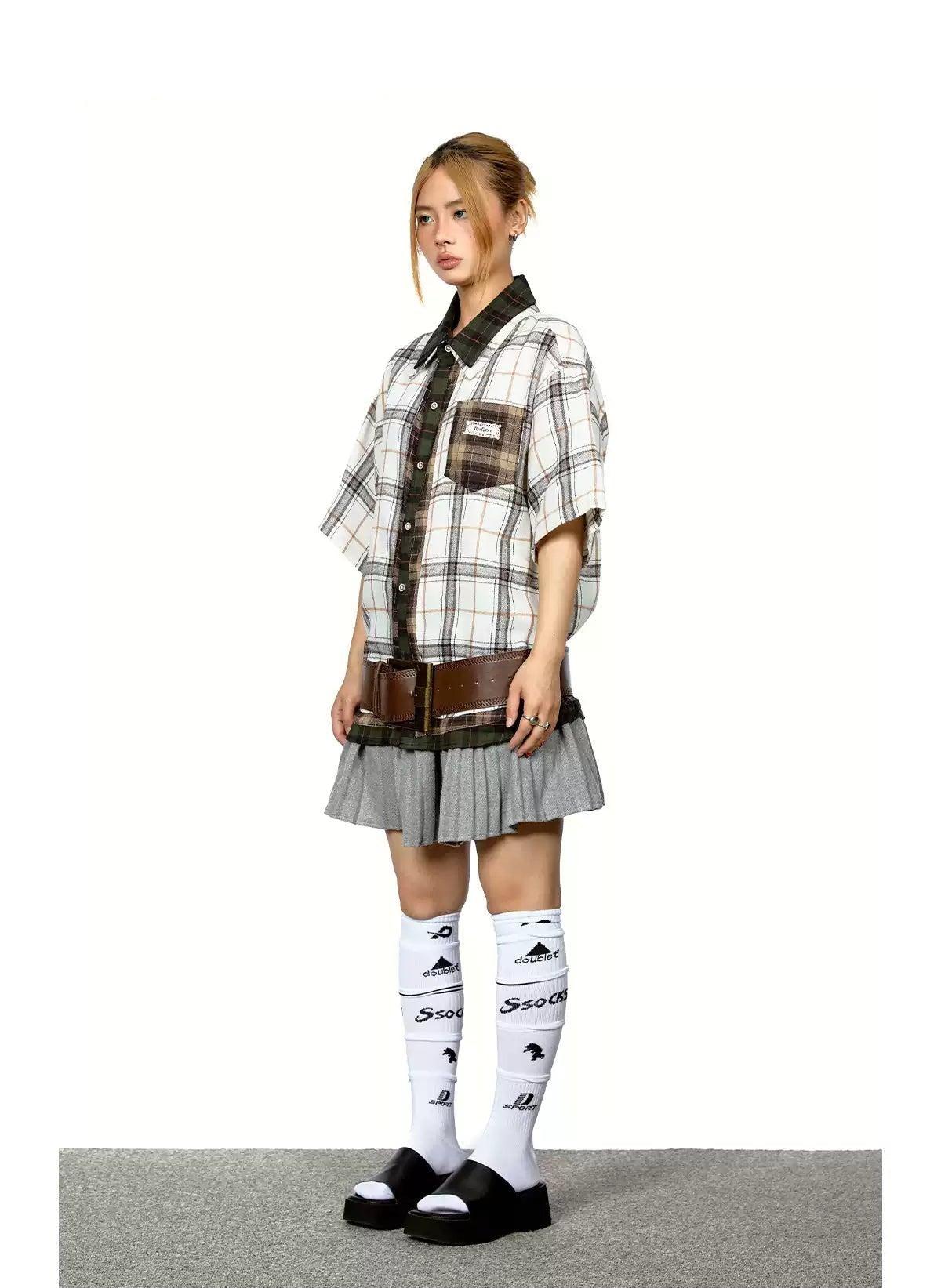BB Contrast Plaid Patched Shirt-korean-fashion-Shirt-BB's Closet-OH Garments