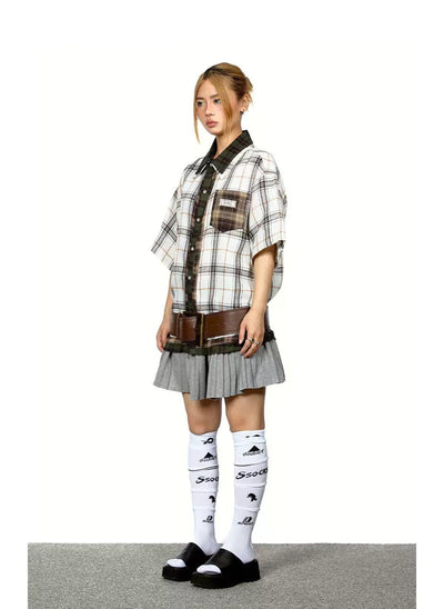 BB Contrast Plaid Patched Shirt-korean-fashion-Shirt-BB's Closet-OH Garments