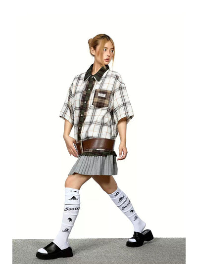 BB Contrast Plaid Patched Shirt-korean-fashion-Shirt-BB's Closet-OH Garments