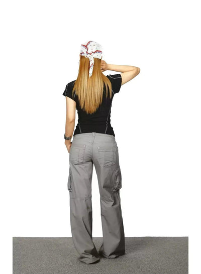 BB Contrast Seamed V-Neck T-Shirt-korean-fashion-T-Shirt-BB's Closet-OH Garments